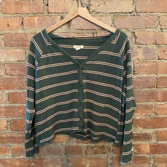 Madewell Green and Pink Stripe thermal Pajama set - Picture 1 of 2